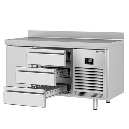 GGM Gastro Commercial Counter Fridge PREMIUM PLUS - 1468x600mm - with 1 door - 3 drawers [1/3] - with upstand - capacity 250 litres