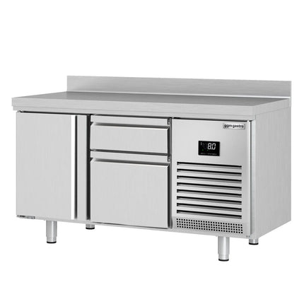 GGM Gastro Commercial Counter Fridge PREMIUM PLUS - 1468x600mm - with 1 door - 2 drawers [1/3 + 2/3] - with upstand - capacity 250 litres