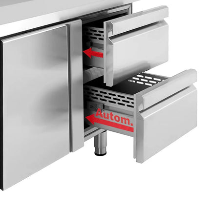 GGM Gastro Commercial Counter Fridge Premium PLUS - 1468x600mm - with 1 door, 2 drawers [1/3][2/3] - with upstand - capacity 250 litres