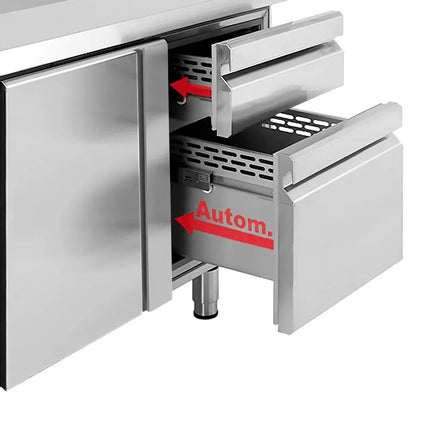 GGM Gastro Commercial Counter Fridge PREMIUM PLUS - 1468x600mm - with 1 door - 2 drawers [1/3 + 2/3] - with upstand - capacity 250 litres