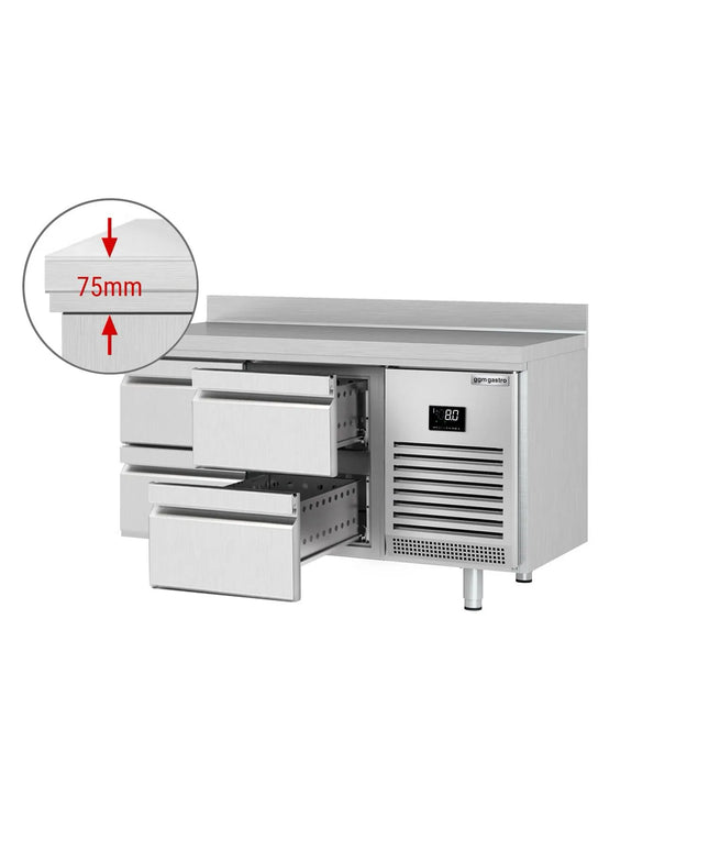 GGM Gastro Commercial Counter Fridge PREMIUM PLUS - 1468x600mm - with 4 drawers - with upstand - capacity 250 litres