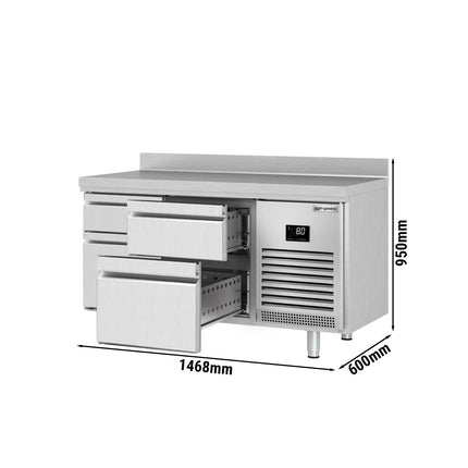 GGM Gastro Commercial Counter Fridge PREMIUM PLUS - 1468x600mm - with 4 drawers - with upstand - capacity 250 litres