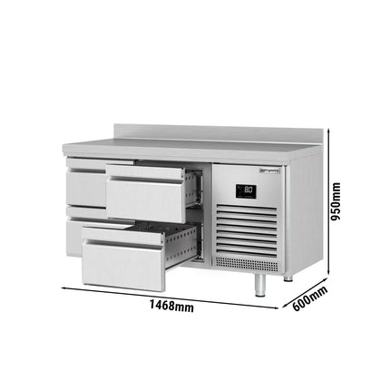 GGM Gastro Commercial Counter Fridge PREMIUM PLUS - 1468x600mm - with 4 drawers - with upstand - capacity 250 litres