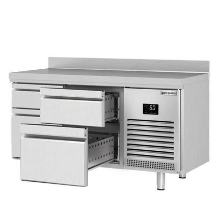 GGM Gastro Commercial Counter Fridge PREMIUM PLUS - 1468x600mm - with 4 drawers - with upstand - capacity 250 litres