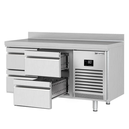 GGM Gastro Commercial Counter Fridge PREMIUM PLUS - 1468x600mm - with 4 drawers - with upstand - capacity 250 litres