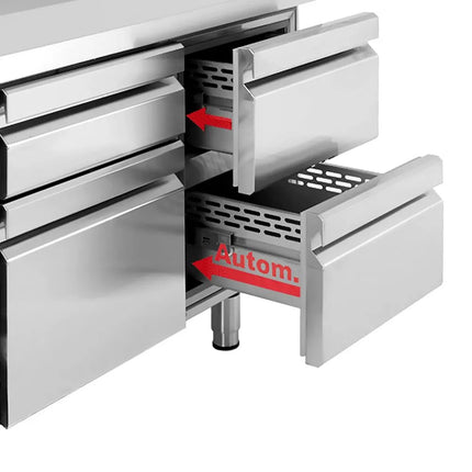 GGM Gastro Commercial Counter Fridge PREMIUM PLUS - 1468x600mm - with 4 drawers - with upstand - capacity 250 litres
