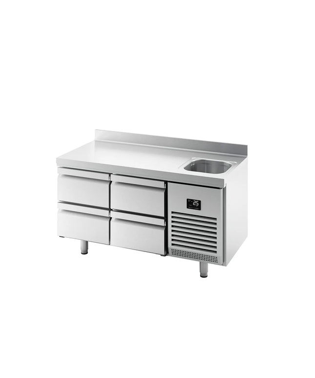 GGM Gastro Commercial Counter Fridge PREMIUM PLUS - 1468x600mm - with sink - with 4 drawers [1/2] - with upstand - capacity 250 litres