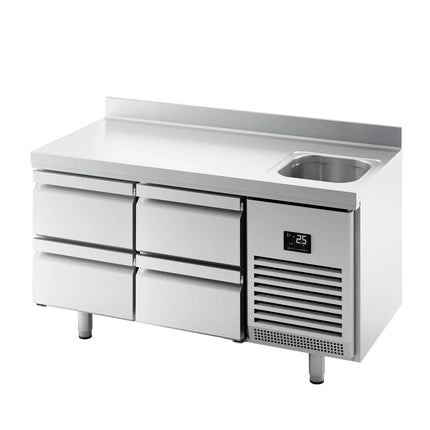 GGM Gastro Commercial Counter Fridge PREMIUM PLUS - 1468x600mm - with sink - with 4 drawers [1/2] - with upstand - capacity 250 litres