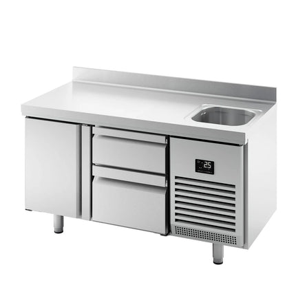 GGM Gastro Commercial Counter Fridge PREMIUM PLUS - 1468x600mm - with sink - with 1 door - with 2 drawers - with upstand