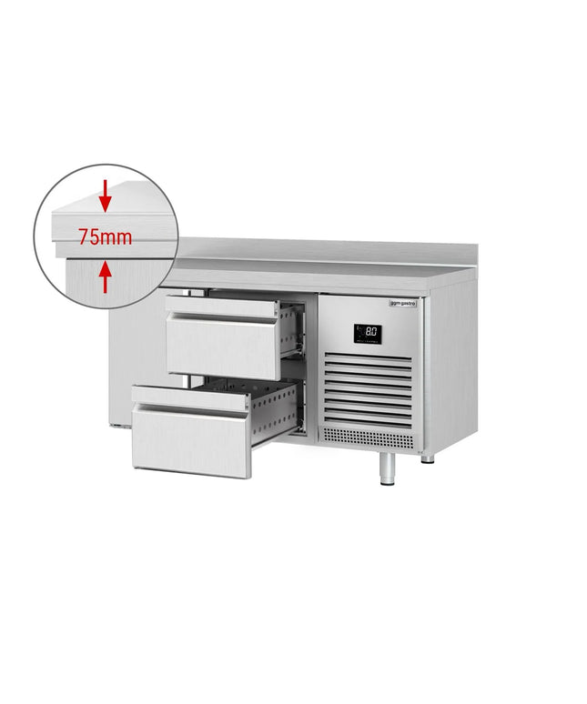 GGM Gastro Commercial Counter Fridge PREMIUM PLUS - 1468x700mm - with 1 door - 2 drawers [1/2] - with upstand - capacity 305 litres