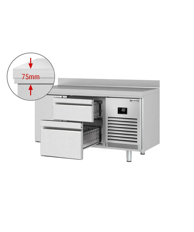 GGM Gastro Commercial Counter Fridge PREMIUM PLUS - 1468x700mm - with 1 door - 2 drawers [1/3] - with upstand - capacity 305 litres