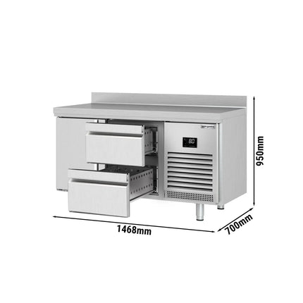 GGM Gastro Commercial Counter Fridge PREMIUM PLUS - 1468x700mm - with 1 door - 2 drawers [1/2] - with upstand - capacity 305 litres