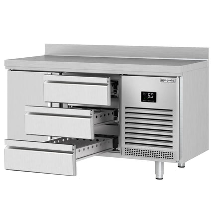 GGM Gastro Commercial Counter Fridge PREMIUM PLUS - 1468x700mm - with 1 door, 3 drawers [1/3] - with upstand - capacity 305 litres