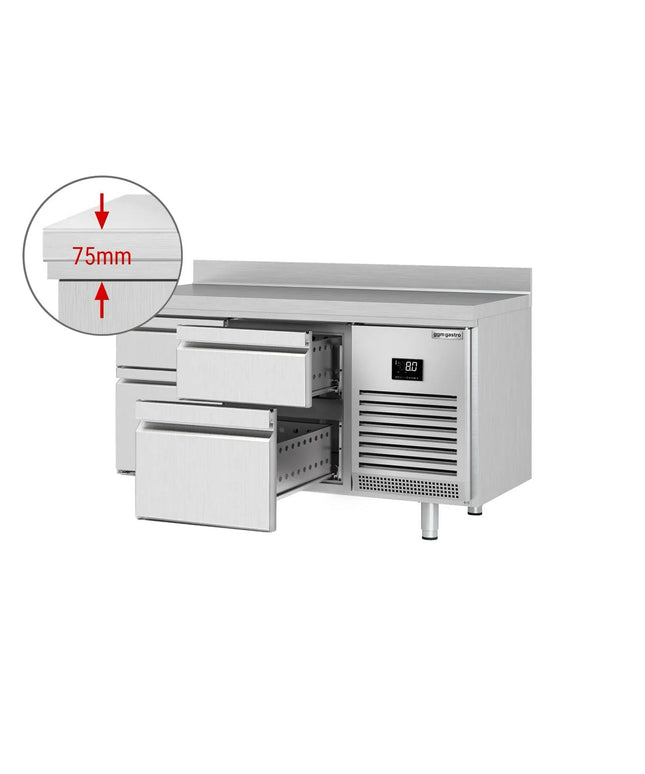 GGM Gastro Commercial Counter Fridge PREMIUM PLUS - 1468x700mm - with 4 drawers [1/3] - with upstand - capacity 305 litres