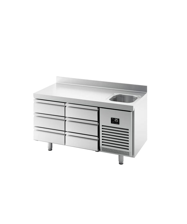 GGM Gastro Commercial Counter Fridge PREMIUM PLUS - 1468x700mm - with sink - with 6 drawers [1/3] - with upstand - capacity 305 litres