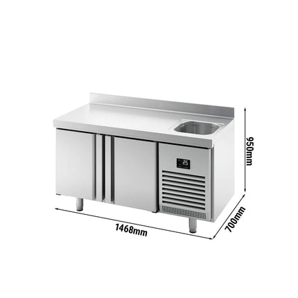 GGM Gastro Commercial Counter Fridge PREMIUM PLUS - 1468x700mm - with sink - with 2 doors - with upstand - capacity 305 litres