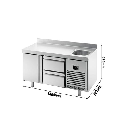 GGM Gastro Commercial Counter Fridge PREMIUM PLUS - 1468x700mm - with sink - with 1 door - 2 drawers (1/2) - with upstand