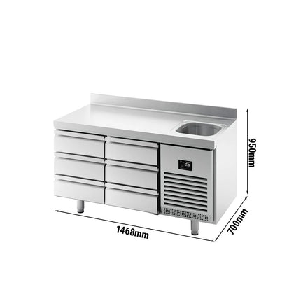 GGM Gastro Commercial Counter Fridge PREMIUM PLUS - 1468x700mm - with sink - with 6 drawers [1/3] - with upstand - capacity 305 litres