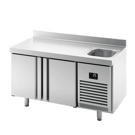 GGM Gastro Commercial Counter Fridge PREMIUM PLUS - 1468x700mm - with sink - with 2 doors - with upstand - capacity 305 litres