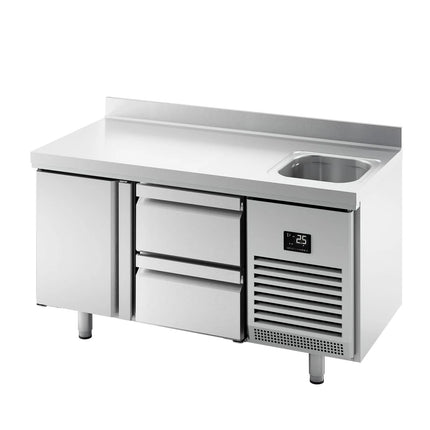 GGM Gastro Commercial Counter Fridge PREMIUM PLUS - 1468x700mm - with sink - with 1 door - 2 drawers (1/2) - with upstand