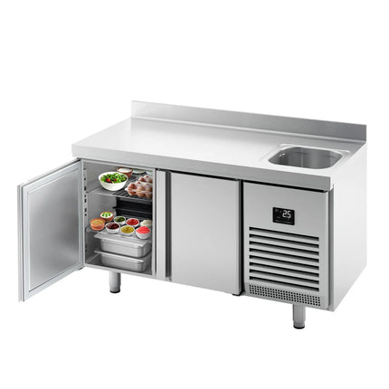 GGM Gastro Commercial Counter Fridge PREMIUM PLUS - 1468x700mm - with sink - with 2 doors - with upstand - capacity 305 litres