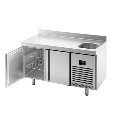 GGM Gastro Commercial Counter Fridge PREMIUM PLUS - 1468x700mm - with sink - with 2 doors - with upstand - capacity 305 litres