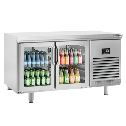 GGM Gastro Commercial Counter Fridge PREMIUM PLUS - 1618x800mm - glass doors - double glazing - capacity 420 litres
