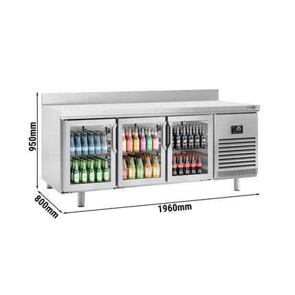 GGM Gastro Commercial Counter Fridge PREMIUM PLUS - 1960x600mm - glass doors - with upstand - capacity 385 litres - with 3 doors