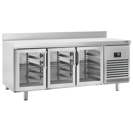 GGM Gastro Commercial Counter Fridge PREMIUM PLUS - 1960x600mm - glass doors - with upstand - capacity 385 litres - with 3 doors