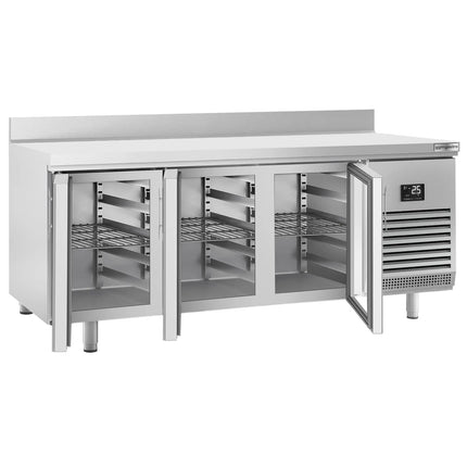 GGM Gastro Commercial Counter Fridge PREMIUM PLUS - 1960x600mm - glass doors - with upstand - capacity 385 litres - with 3 doors