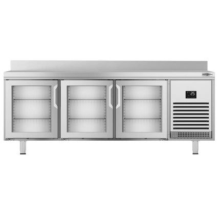 GGM Gastro Commercial Counter Fridge PREMIUM PLUS - 1960x600mm - glass doors - with upstand - capacity 385 litres - with 3 doors