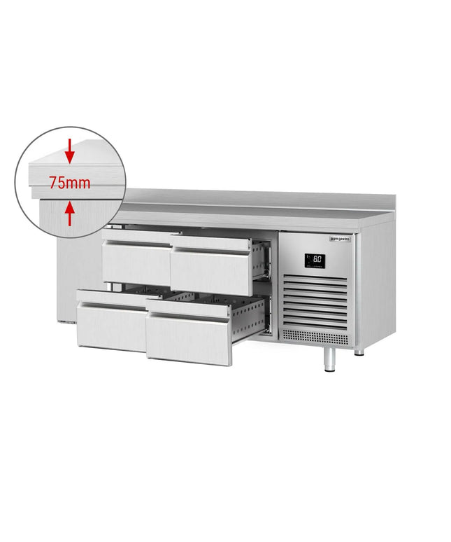 GGM Gastro Commercial Counter Fridge PREMIUM PLUS - 1960x600mm - with 1 door - 4 drawers (1/2 GN) - with upstand - capacity 385 litres