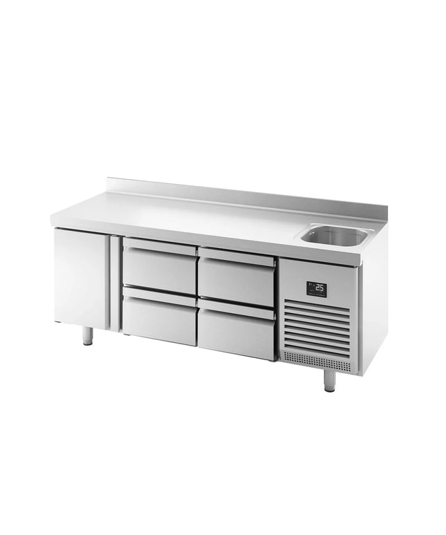 GGM Gastro Commercial Counter Fridge PREMIUM PLUS - 1960x600mm - with 1 door - 4 drawers [1/2] - with sink - with upstand