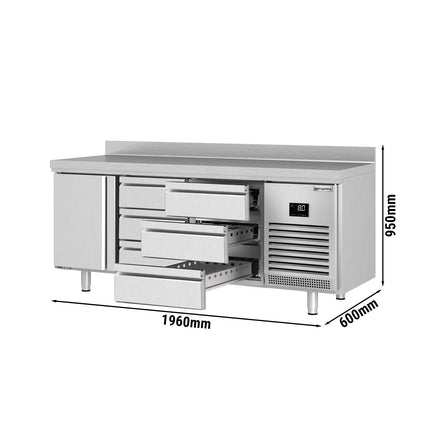 GGM Gastro Commercial Counter Fridge PREMIUM PLUS - 1960x600mm - with 1 door - 6 drawers - with upstand - capacity 385 litres