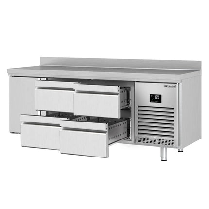 GGM Gastro Commercial Counter Fridge PREMIUM PLUS - 1960x600mm - with 1 door - 4 drawers (1/2 GN) - with upstand - capacity 385 litres
