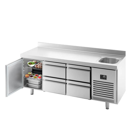 GGM Gastro Commercial Counter Fridge PREMIUM PLUS - 1960x600mm - with 1 door - 4 drawers [1/2] - with sink - with upstand