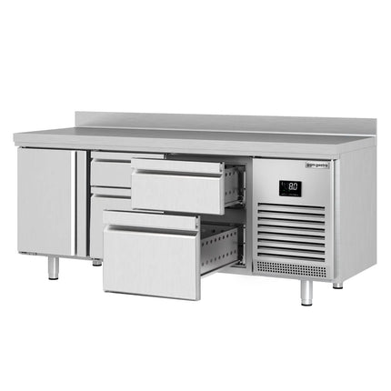 GGM Gastro Commercial Counter Fridge PREMIUM PLUS - 1960x600mm - with 1 door - 4 drawers [1/3 & 2/3] - with upstand - capacity 385 litres