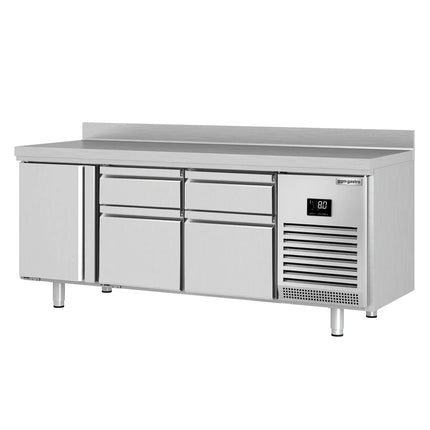 GGM Gastro Commercial Counter Fridge PREMIUM PLUS - 1960x600mm - with 1 door - 4 drawers [1/3 & 2/3] - with upstand - capacity 385 litres