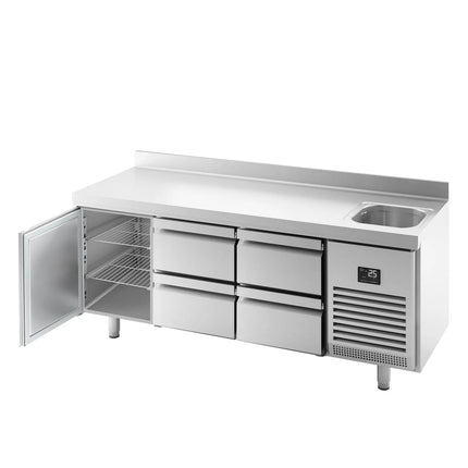 GGM Gastro Commercial Counter Fridge PREMIUM PLUS - 1960x600mm - with 1 door - 4 drawers [1/2] - with sink - with upstand