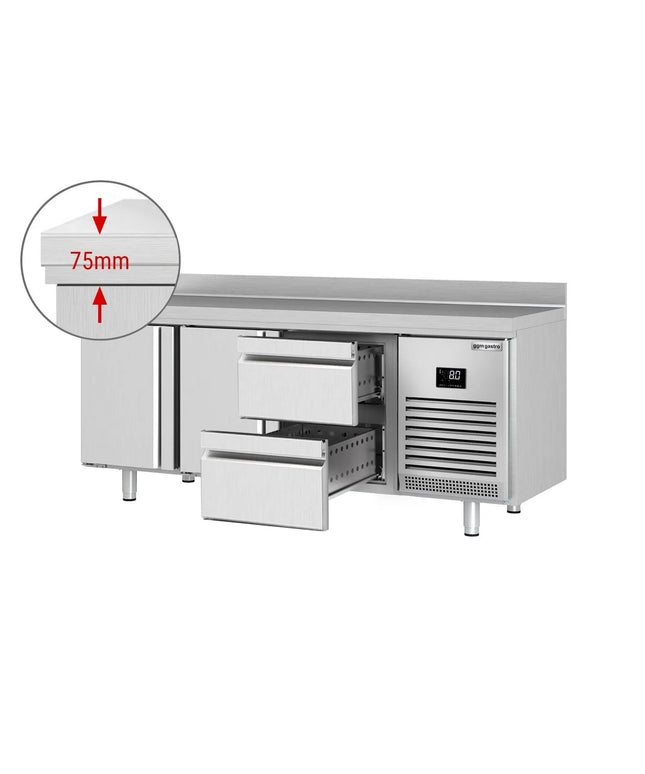 GGM Gastro Commercial Counter Fridge PREMIUM PLUS - 1960x600mm - with 2 doors - 2 drawers [1/2 GN] - with upstand - capacity 385 litres