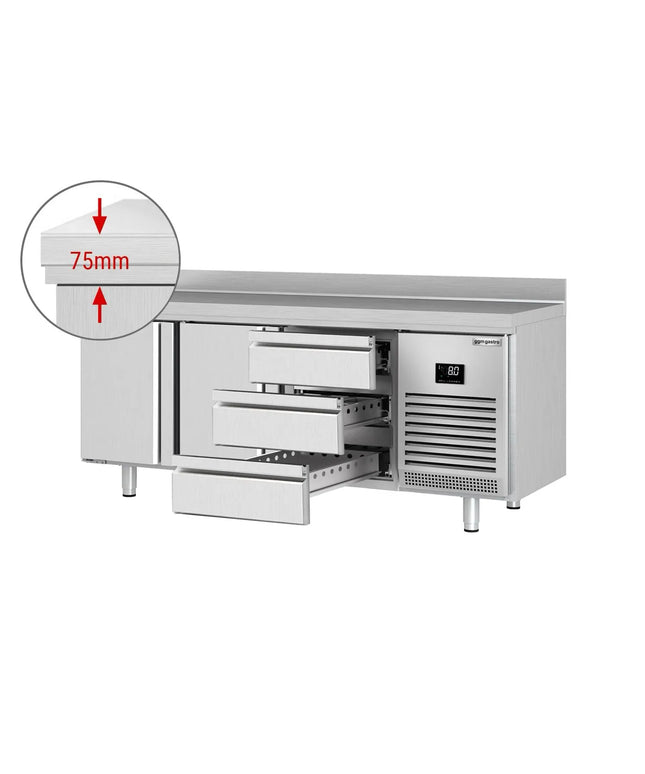 GGM Gastro Commercial Counter Fridge PREMIUM PLUS - 1960x600mm - with 2 doors - 3 drawers [1/3] - with upstand - capacity 385 litres