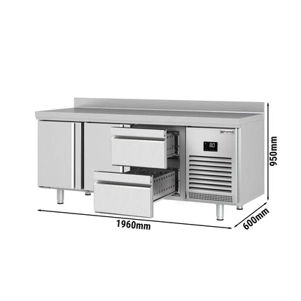 GGM Gastro Commercial Counter Fridge PREMIUM PLUS - 1960x600mm - with 2 doors - 2 drawers [1/2 GN] - with upstand - capacity 385 litres