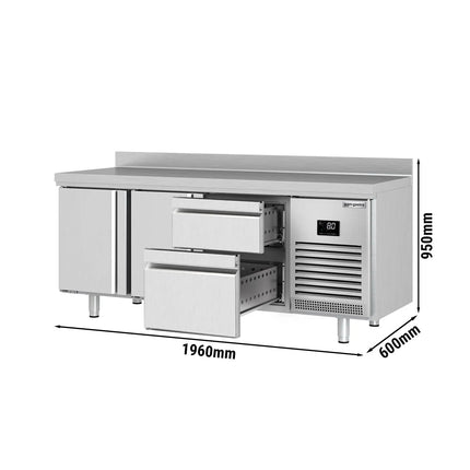 GGM Gastro Commercial Counter Fridge PREMIUM PLUS - 1960x600mm - with 2 doors - 2 drawers [1/3][2/3] - with upstand - capacity 385 litres