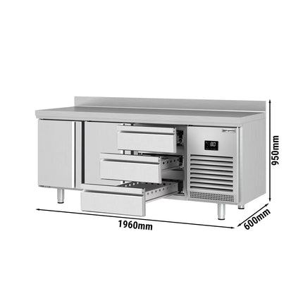 GGM Gastro Commercial Counter Fridge PREMIUM PLUS - 1960x600mm - with 2 doors - 3 drawers [1/3] - with upstand - capacity 385 litres