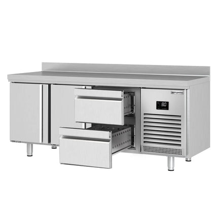 GGM Gastro Commercial Counter Fridge PREMIUM PLUS - 1960x600mm - with 2 doors - 2 drawers [1/2 GN] - with upstand - capacity 385 litres