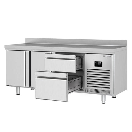 GGM Gastro Commercial Counter Fridge PREMIUM PLUS - 1960x600mm - with 2 doors - 2 drawers [1/3][2/3] - with upstand - capacity 385 litres