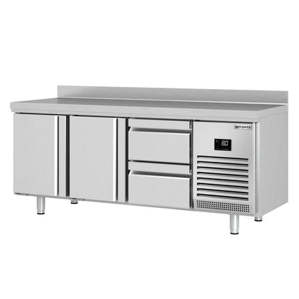 GGM Gastro Commercial Counter Fridge PREMIUM PLUS - 1960x600mm - with 2 doors - 2 drawers [1/2 GN] - with upstand - capacity 385 litres