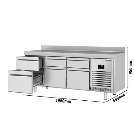 GGM Gastro Commercial Counter Fridge PREMIUM PLUS - 1960x600mm - with 6 drawers - with upstand - capacity 385 litres