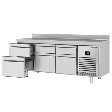 GGM Gastro Commercial Counter Fridge PREMIUM PLUS - 1960x600mm - with 6 drawers - with upstand - capacity 385 litres