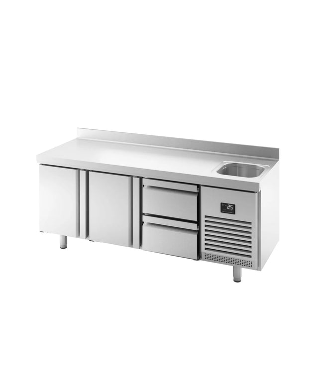 GGM Gastro Commercial Counter Fridge PREMIUM PLUS - 1960x600mm - with sink - with 2 doors - with 2 drawers [1/2] - with upstand